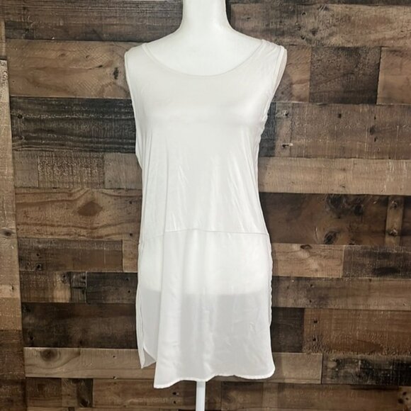 Emma’s Closet white super soft basic tank top sheer bottom size Large Tunic - Picture 1 of 5